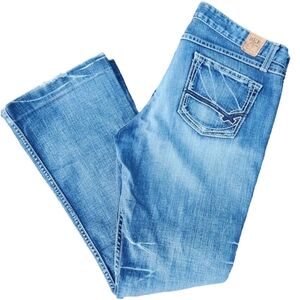 BKE Sabrina denim jeans distressed flare wide leg lowrise 32x31 1/2 y2k style